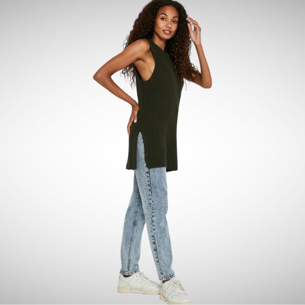 Noisy May Long Cotton Knit Vest Forest Green S
